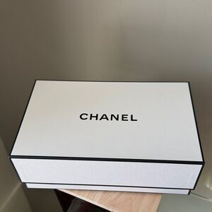 Authentic CHANEL White with Black Trim Logo Gift Box